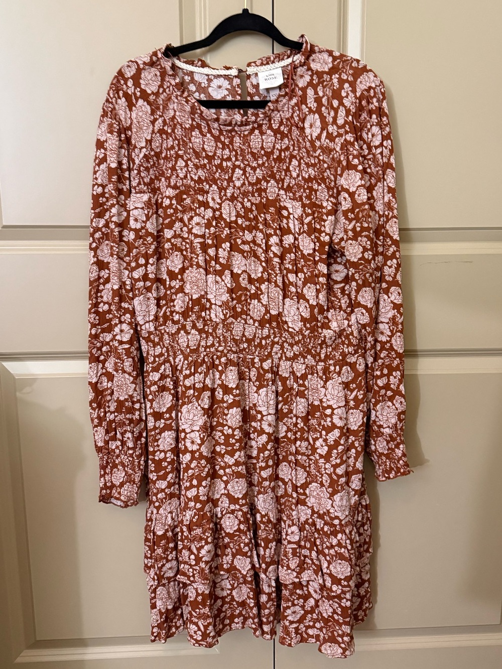 Knox Rose Floral Tiered Long Sleeve Dress - Rust & White size xxl